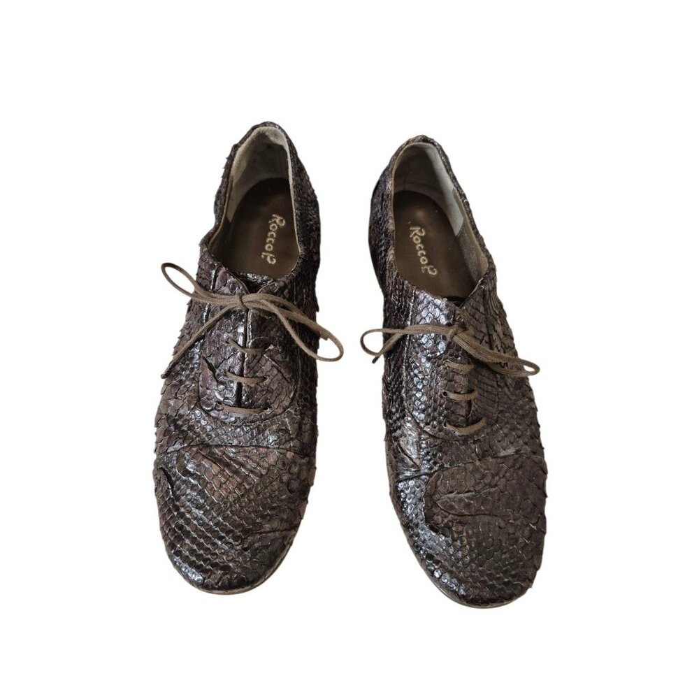 Rocco P. Snakeskin Leather Oxford Shoes Brown Sz 37.5/7